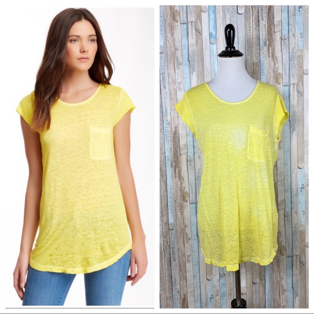 Joie S Bright Yellow Rancher D Slub Linen Tee Top